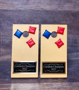 Two Cornhole Trophies Corn Hole Champions Personalized Trophy Bean Bag Toss - Picture 1 of 5