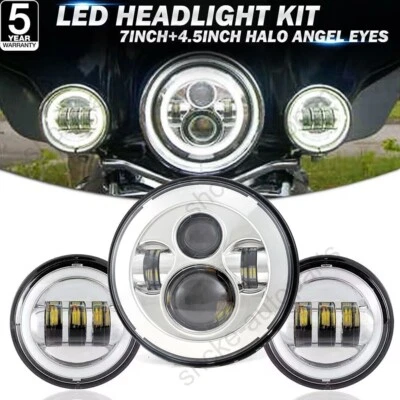 Farol de LED 7 polegadas + luz de passagem de neblina 4,5" para Harley Davidson Road King FLHR - Imagem 1 de 4