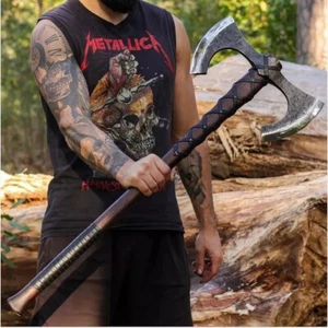 Double Head Handmade Viking Camping Axe With Leather Sheath Large Norse Axe. - Bild 1 von 7
