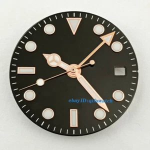 29mm sterile black Dial+Rose Gold GMT Hands fit DG3804 movement(dial+hands) - Picture 1 of 3