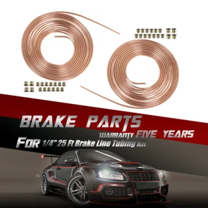 Iron Copper 1/4"OD 25 Foot Brake Line Tubing Kit 2PCS All Fittings 5 Years - Bild 1 von 11