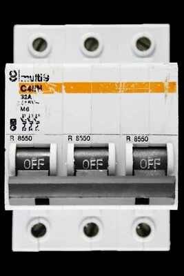 MERLIN GERIN 32 AMP TYPE 2 M6 TRIPLE POLE MCB CIRCUIT BREAKER C45N R8550 - Image 1 of 4