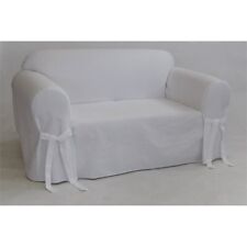 Cotton Twill One Piece Loveseat Slipcover in White