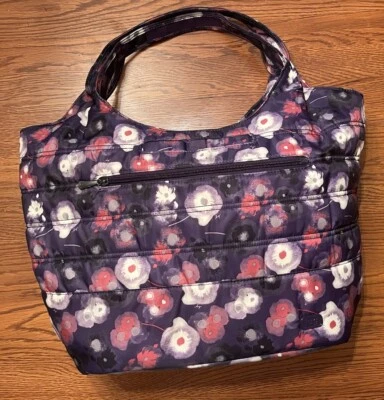 LUG Gondola Bag Quilted Hobo Slouch Shoulder Tote HTF Purple Floral 20”x12” - Image 1 of 4
