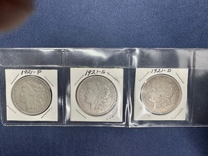 3 1921 Morgan Silver Dollars, Mints P,S, and D all VF-XF - Picture 1 of 8