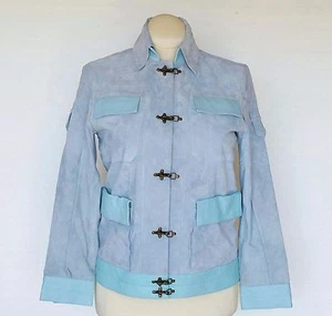 Terry Lewis Jacket Coat NEW w/ Tags Blue Genuine Suede Leather Buckles Lined XS - Picture 1 of 12