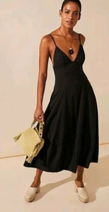 Vestido midi Free People Finer Things negro de algodón con lazo abierto talla S - Imagen 1 de 3