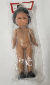 Muñeca niño vintage de fibra artesanal 13" #3095B pelo negro ojos marrones - Imagen 1 de 7