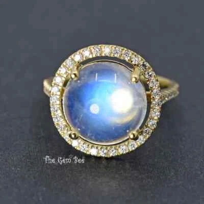 6.5CT 14k Solid Yellow Gold Blue Flash Moonstone Diamond Ring Size 6.75 - Image 1 of 4