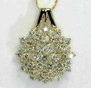 Adorable 1.55CT Round Cut VVS1 Diamond Cluster Pendant In 14K Yellow Gold Finish - Picture 1 of 4