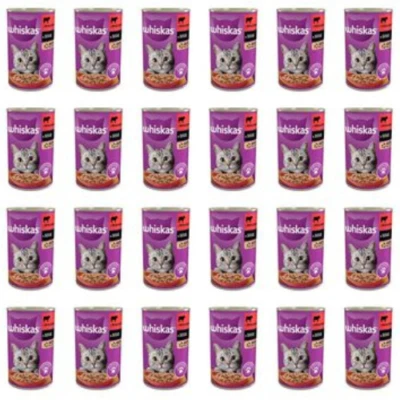 24x400 g WHISKAS Nassfutter mit Rind in Soße für adulte Katzen - Bild 1 von 2