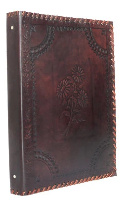 Herbarium * Akten Ordner 4 Ringe A4 Echtes Leder Handmade Indien Blumen Wiese