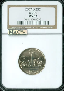 2007 D UTAH QUARTER NGC MS67 BUSINESS STRIKE  MAC SPOTLESS ONLY 3 FINER * - Picture 1 of 2