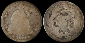 Moneda de diez centavos libertad sentada 1874-P bola baja plata tipo Estados Unidos tipo 5 desgastada - Imagen 1 de 3