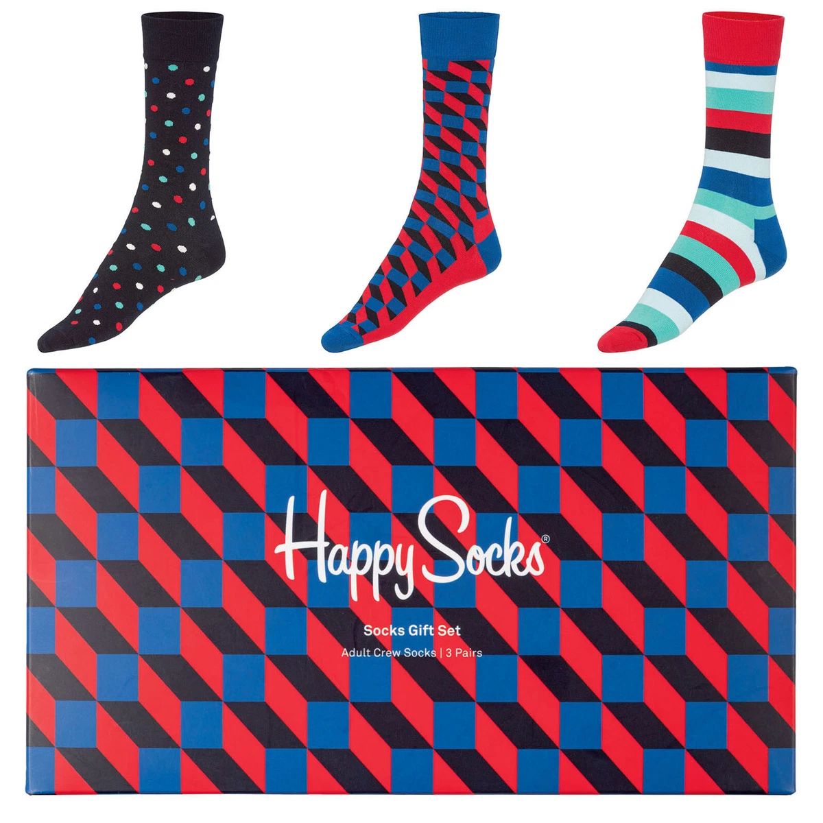 Happy Socks Herren 3er-Pack „Vater Des Jahres“ – Blaue Design-Socken In Größe M/L (41-46) – Geschenkset