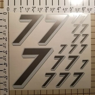 Silver w/White / White #7's  Racing Numbers Vinyl Decal Sheet 1/10- 1/12 Ford - Image 1 of 4