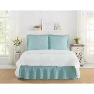 Pioneer Woman Bedskirt and Sham Set Washy Trellis Cotton 3 Piece Blue Green New - Picture 1 of 5