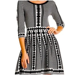 Nina Leonard Vestido Suéter Estampado Geométrico M Tribal Azteca Ajuste y Acampanado Cómodo - Imagen 1 de 12