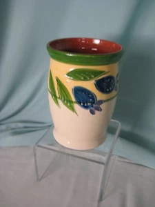 Crate & Barrel Utensil Crock Grapes and Leaves over 7 ins Ceramic Portugal NWT - Picture 1 of 3