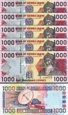 Sierra Leone 1000 Leones 2002, UNC, 5 Pcs LOT, Consecutive, P-24a, Large Size - Image 1 of 4