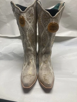 CORRAL Z5246 Mujer Beige Bordado y Cristales Tachonados Dorado Toques Talla 7.5 M Foto 1 de 4