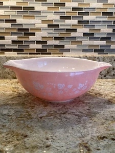 Cuenco mezclador vintage Pyrex rosa blanco grosella cenicienta 4 cuartos 444 - Imagen 1 de 10