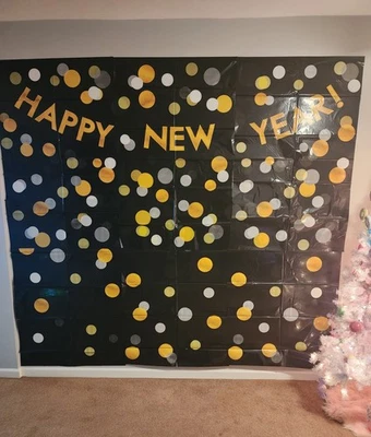 Telón de fondo negro de Nochevieja, dorado, celebración, decoraciones de fiesta Foto 1 de 3