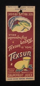 Succo di pompelmo Texsun anni '40 Texsun is Tops frigorifero rotoli ricetta fiammiferi - Foto 1 di 2