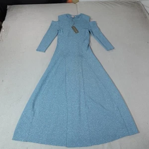 Maxi Vestido Eva Mendes New York & Co Mujer Medio Azul Metálico Hombro Frío - Imagen 1 de 17