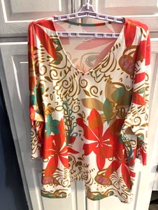 Top Serengeti Mujer Talla 3X Naranja Floral Geo Estampado Cuello en V Ligero Envío Gratis - Imagen 1 de 8