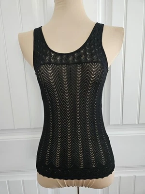 Camiseta sin mangas Zara negra viscosa tejida abierta elástica suave talla S Foto 1 de 4