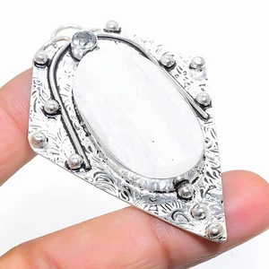 Selenite, pietra preziosa topazio bianco 925 ciondolo gioiello in argento ste... - Foto 1 di 5