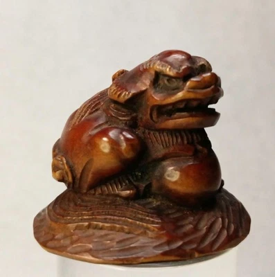 Talla en madera Edo Era SHISI Netsuke 1,3 pulgadas japonés antiguo Inro Foto 1 de 4
