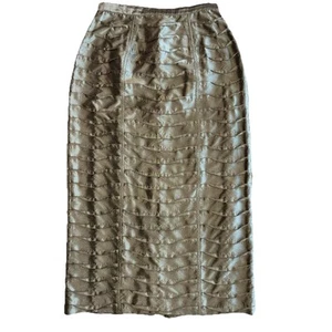 Falda Larga de Lino Forrada de Bronce para Mujer 10 Sirena de Oficina Preppy Dinero Antiguo - Imagen 1 de 6