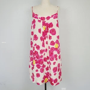 Moulinette Soeurs Pink Silk Shift Dress Floral Pleated Neckline Knee Length 10 - Picture 1 of 8
