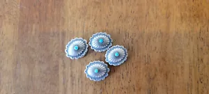 Lot of 4 Sterling or Coin Silver Turquoise Native American Concho Button Covers - Picture 1 of 6