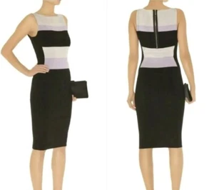 Karen Millen Black Lilac Colorblock Bandage Bodycon Sheath Dress Size 1/XS EUC - Picture 1 of 22