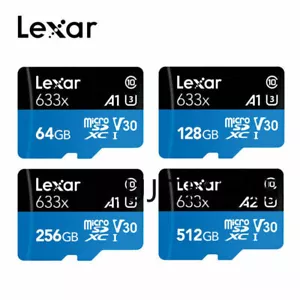 Lexar 633X 128/ 256/ 512GB U3 V10/V30 A1/A2 Class 10 MicroSD XC TF Memory Card - Picture 1 of 23