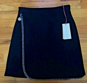 Stella McCartney Black Short Wool High Waisted Skirt Falabella Chain Size 36 IT - Picture 1 of 7