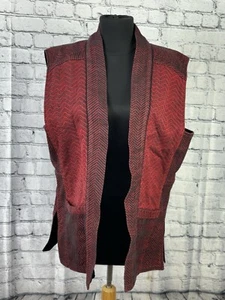 GILET APERTO SUSAN NEAL ROSSO E NERO TESSUTO A MANO COTONE ART-TO-WEAR TAGLIA M *RARO* - Foto 1 di 10