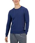 Alfani Mens Stripe Cotton Crewneck Sweater  Navy Blue Small