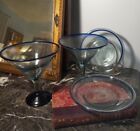 XL handblown Art Glass Martini Margarita Glasses/Cobolt Blue  appetizer plates