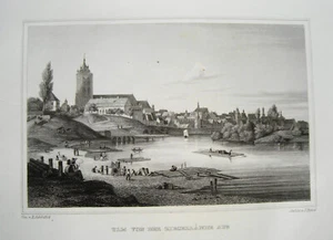 Ulm von der Ziegellände aus Gesamtansicht wunderschöner echter Stahlstich 1842 - Bild 1 von 1