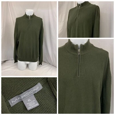 Marconi Sweater XL Green 1/4 Zip 100% Cotton Made In Hong Kong YGI N2-460 - Image 1 of 4