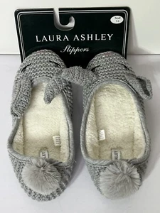 Laura Ashley Crocheted Gray Bunny Slippers Soft Fleece Inside Women's S 5/6 - Picture 1 of 5
