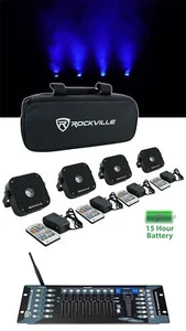 Rockville 4 PACK MINI RF1 V2 Black Up Lights+Bag+Remote+Wireless DMX Controller - Picture 1 of 12