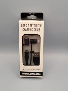 NEW Universal USB Port Charging Cable 3 ft. Tri-Tip for iPhone iPad iPod USB-C - Picture 1 of 9