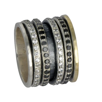 Anel giratório de ouro amarelo 9k prata esterlina 4,8 quilates zircônia cúbica e espinélio tamanho - Imagem 1 de 4