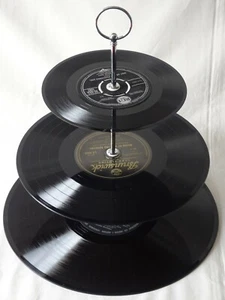 Retro / Vintage / Upcycled - 3 Tier Cake Stand - Record / Vinyl (Bk40) - Picture 1 of 5