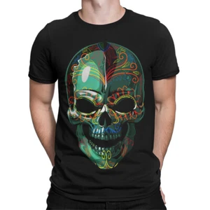 Colorful Sugar Skull Day of the Dead T-Shirt for Mens Intricate Design #DOTD - Picture 1 of 23
